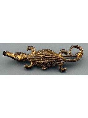Vintage Crocodile Brooch Asante Gold Weight Style Pot Metal Figural Reptile Pin